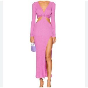 LoveShackFancy Bernette Midi Dress Orchid Sparkle Pink Metallic Cut-Out M